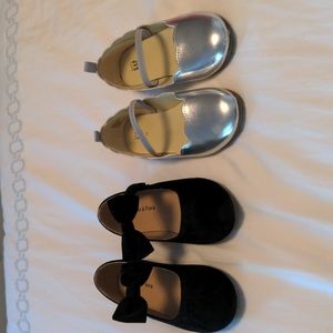 Set of 2 pairs of girl's shoes size 11, one black and one silver